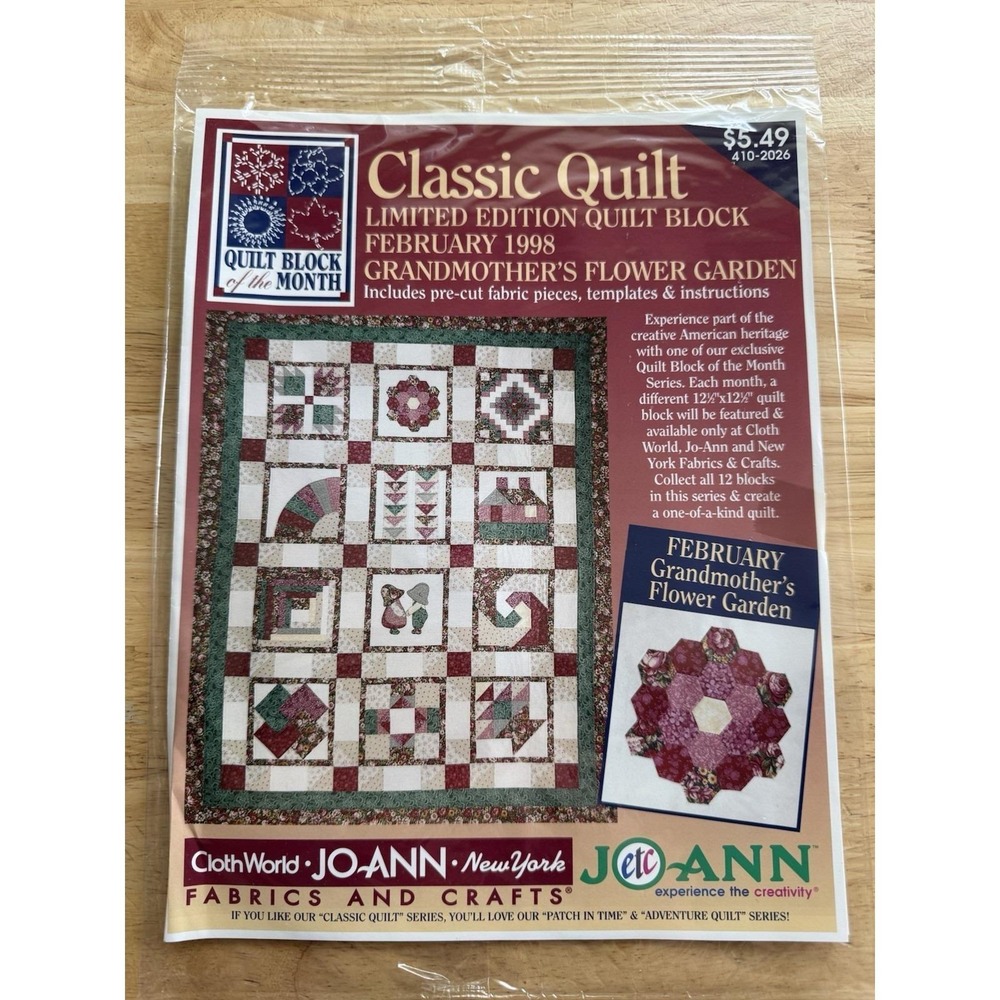 Joann 1998 Classic Quilt Limited Ed BOM Kit February Grandmothers‎ Flower Garden